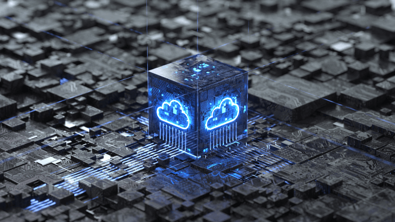 Blue cube with iCloud logo